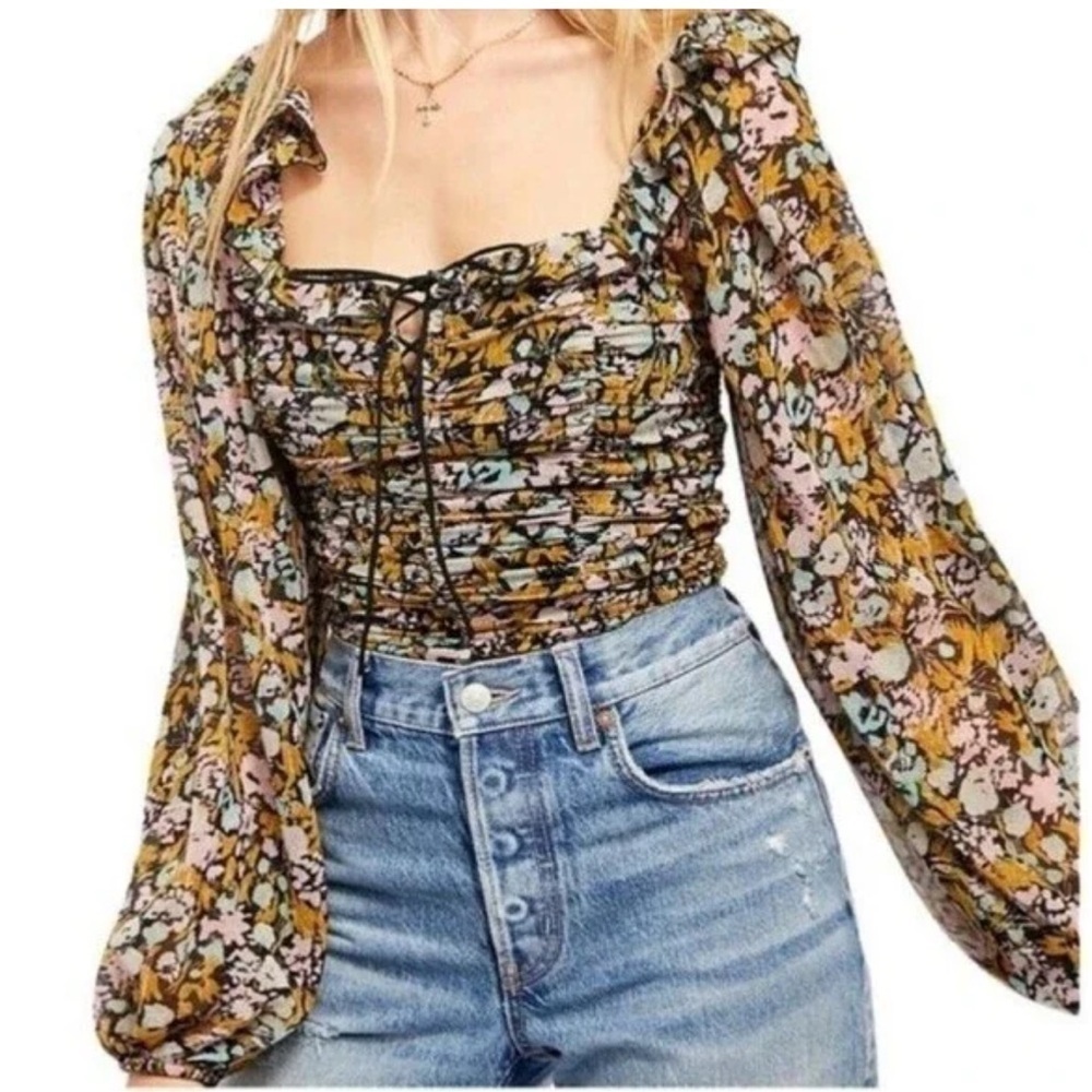 Free People Mabel revolve medium Printed Blouse boho - Picture 3 of 6